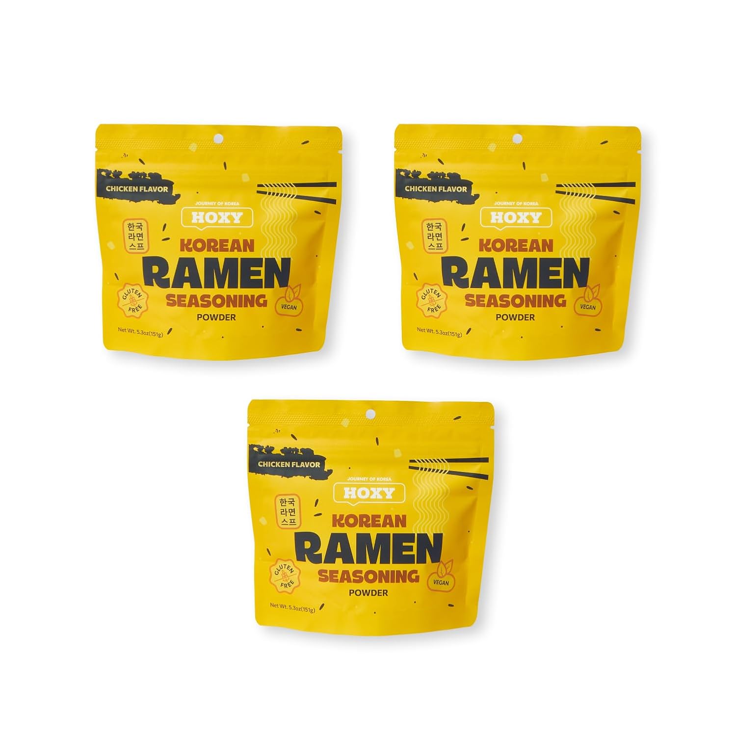 HOXY Journey of Korea "Korean Ramen Seasoning" | Gluten Free, Vegan | Finest Ramen Seasoning Powder | 5.3oz (CHICKEN, Pack of 3)