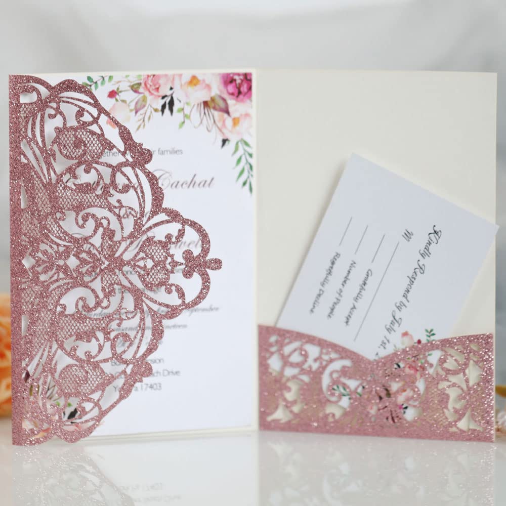 Cartes d'invitation de mariage en dentelle argentée de 12,7x18 cm