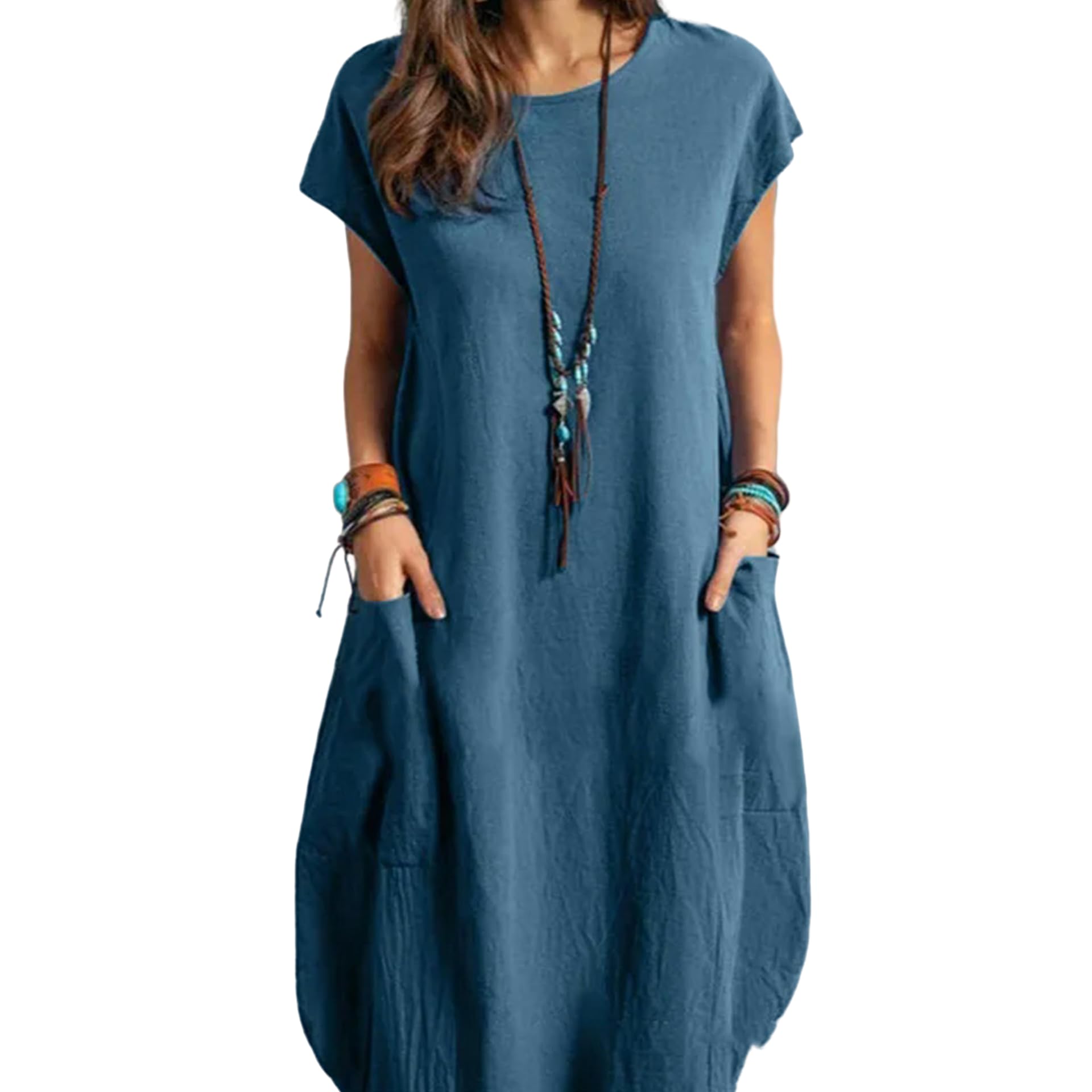 Juketron 2024 Mujeres de Manga Corta sólido Suelto hasta la Rodilla Vestido de Moda de Verano Vestido de Verano Mujer Casual Vestido de Trabajo Bata de Mujer