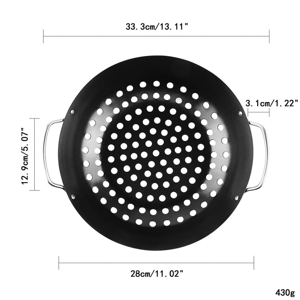 Didiseaon Cestello Resistente alla Ruggine per Grigliare le Verdure in Acciaio al Carbonio Design a Fori Grandi e Doppia Maniglia per Barbecue da Terrazzo