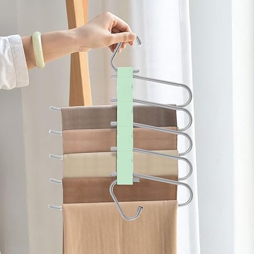 Miniatura 7 de Loretoy Paquete de 2 perchas para pantalones que ahorran espacio, estante multifuncional antideslizante para pantalones, tubo de acero inoxidable