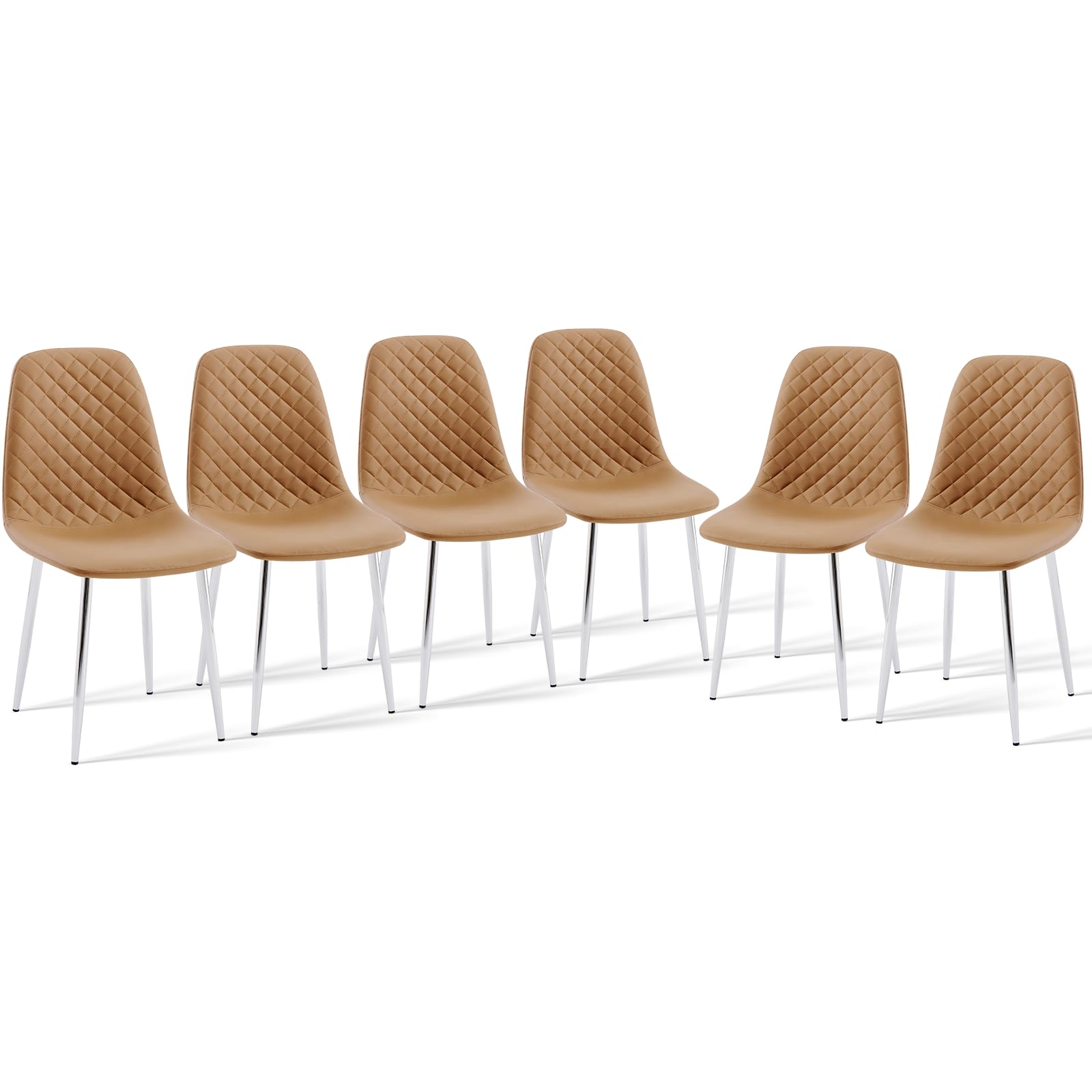 JaHECOME Coffee Dining Chairs Set of 6 Faux Leather Fabric Upholstered Seat Living Room Chairs Silver Chrome Legs for Kitchen Lounge Home Office