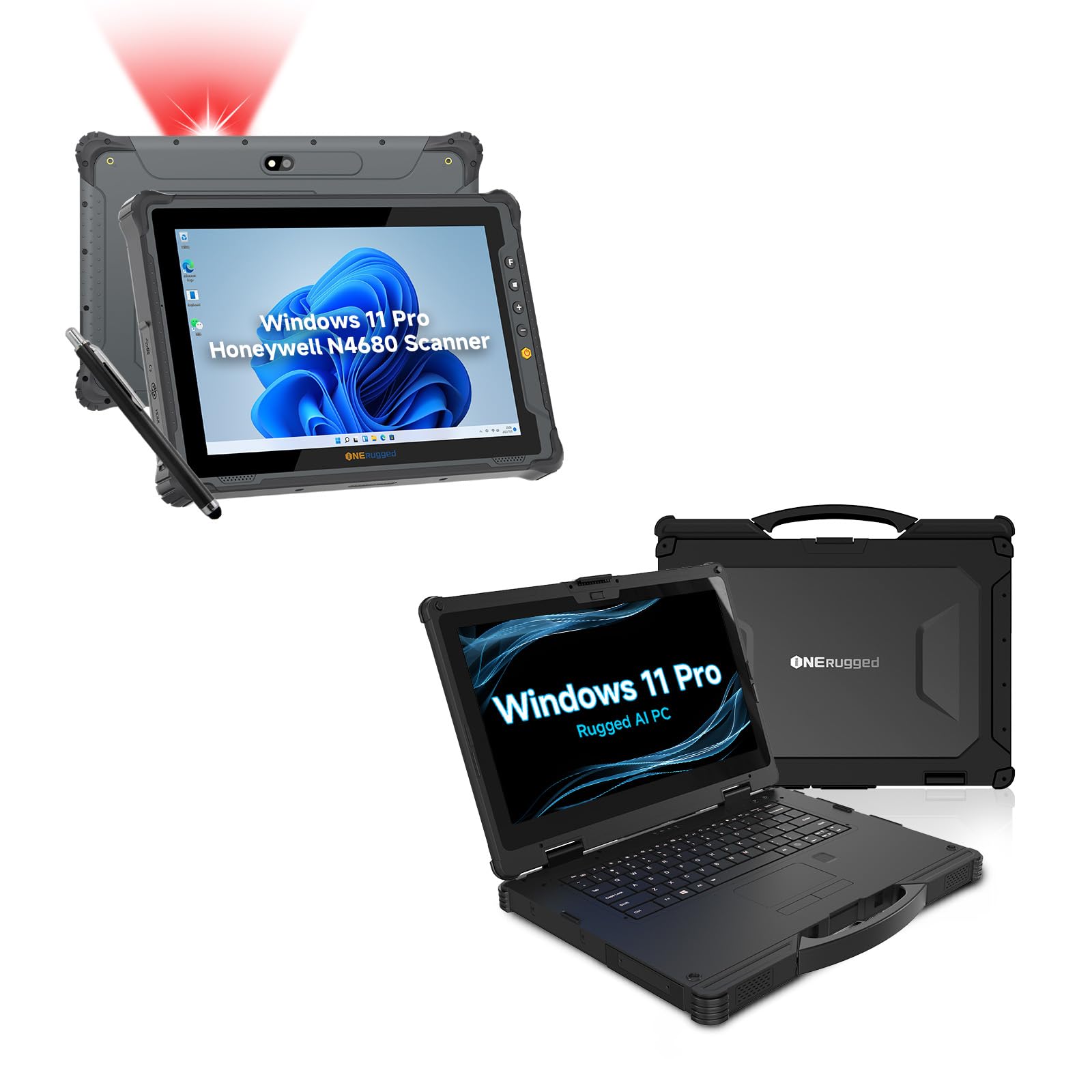 ONERugged Rugged Tablet with Barcode Scanner M10J and Heavy Duty Notebook N14M, Industrial Work PC for WMS, Retail
