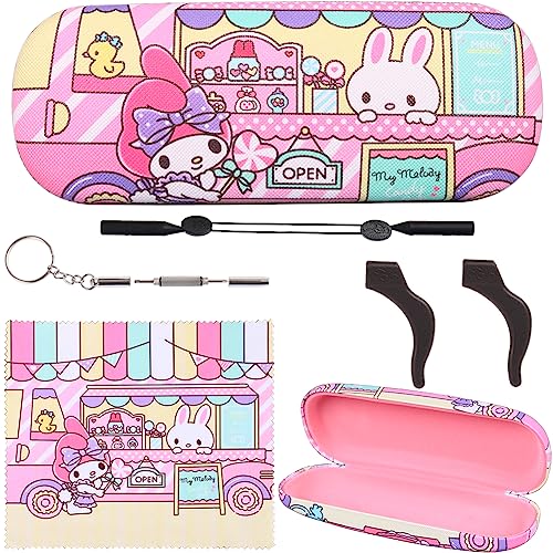 Image of ADBGV Cute Stylish Hard Shell Eyeglasses Cases Protective Case Storage Box With Glasses Cloth Eyeglass Strap for Girl Teen