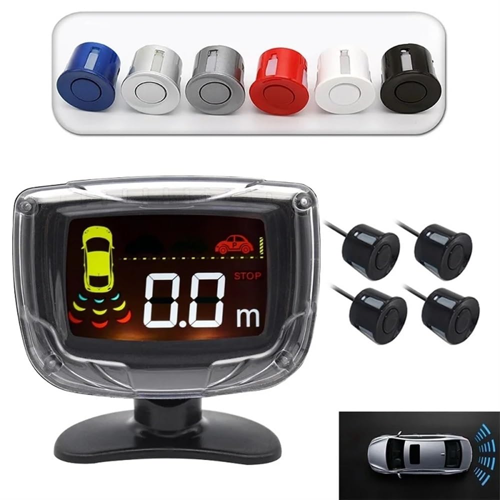 Sensori Rilevamento Distanza Kit sensori di parcheggio per Auto con 4 Schermo da 22 mm Radar retromarcia Indicatore avviso sonoro Monitor Display retroilluminato | Blue Radar
