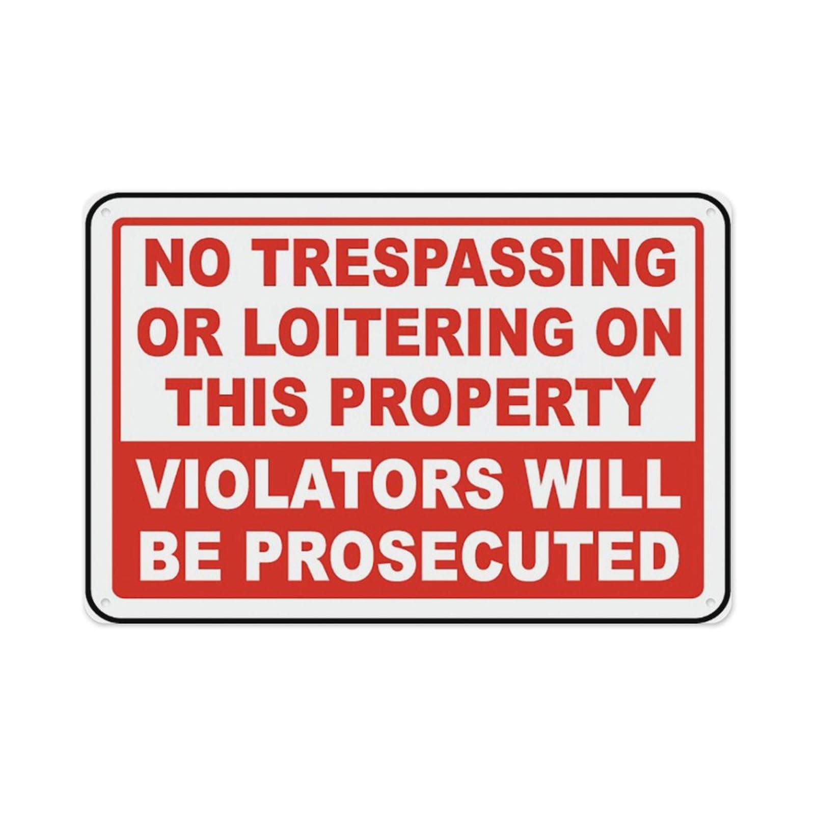 peiyeety No Trespassing Or Loitering Sign Aluminum Tin Warning Signs For Home Outdoor Garden 12X16 Inches