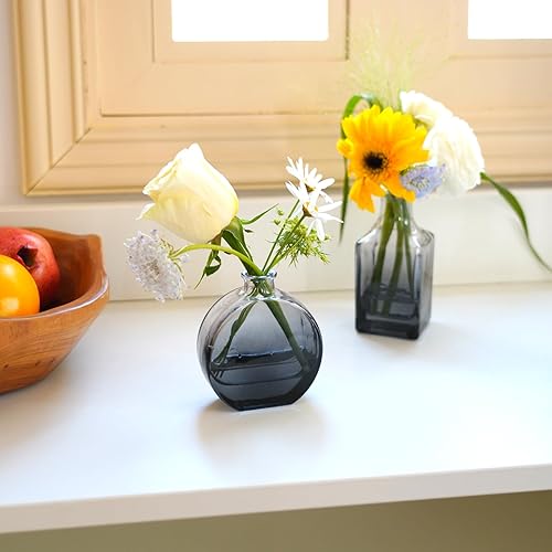 Miniatura 3 de Juego de 12 jarrones de cristal transparente negro, pequeños jarrones para centro de mesa, jarrones modernos a granel, mini jarrón de vidrio para