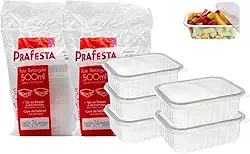 Kit Com 2 Potes Descartáveis, Prafesta 500 ml Retangular Com Tampa, Pacote 48 Unidades