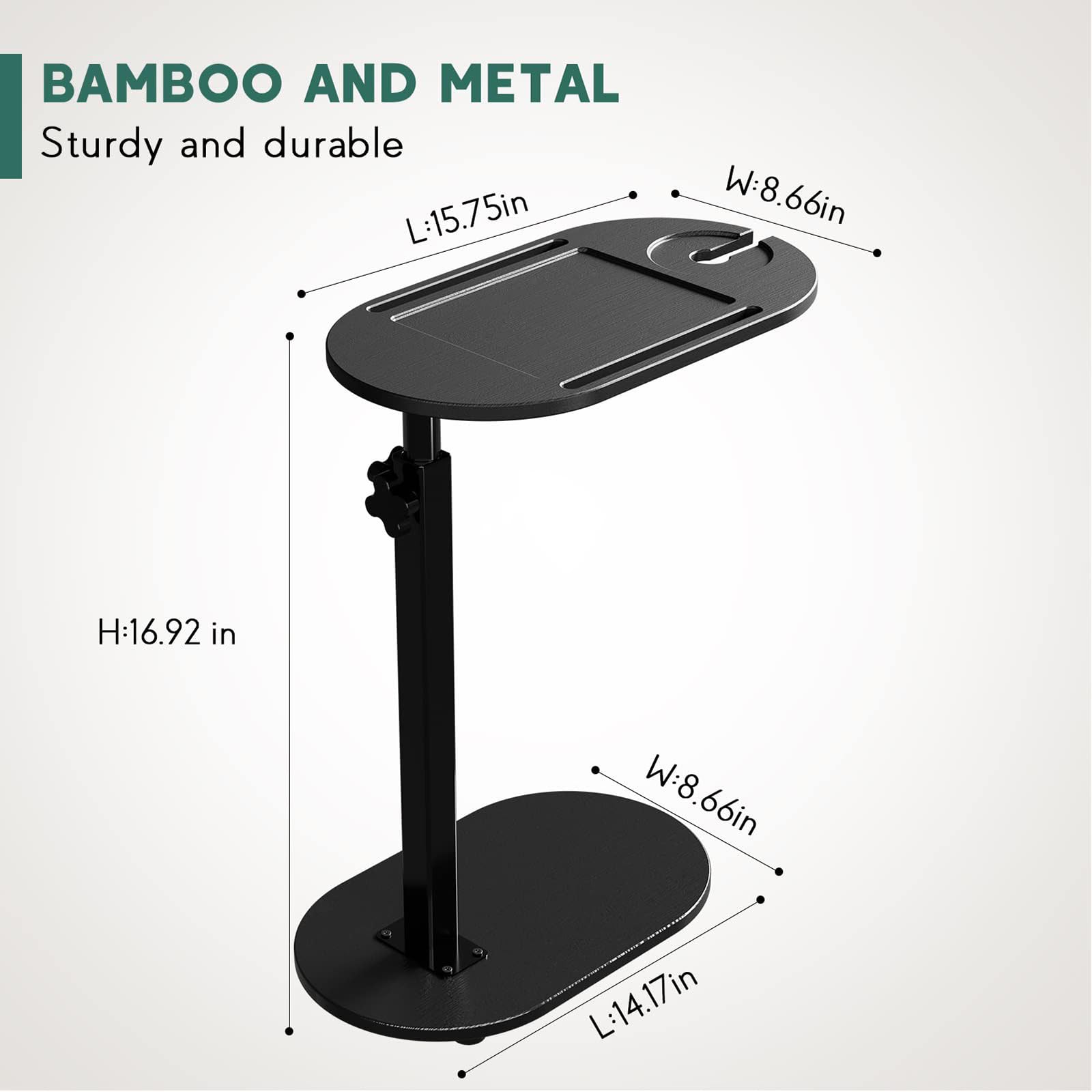 Tavolo Vassoio per Vasca da Bagno in bambù con Altezza Regolabile, Contenitore per Vasca da Bagno freestanding con Base in Metallo, Regalo Doccia per Le Donne,Nero