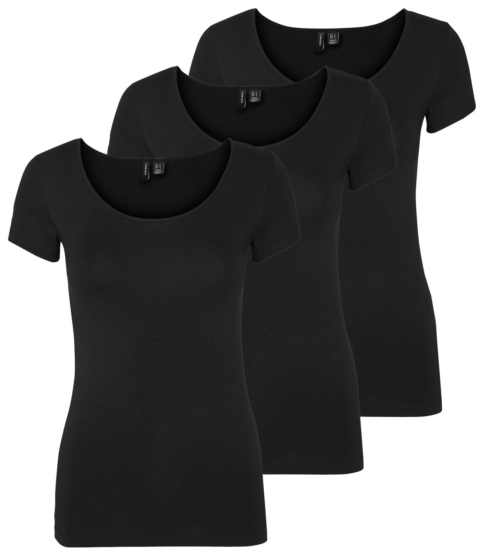 VERO MODA Vmmaxi My SS Noos Women’s Soft Scoop Neck T-Shirt, Black (3 x Black)., Large