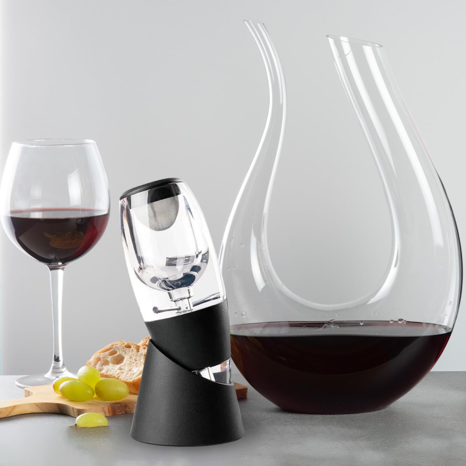 Homshsjhkis Elegante wijnkaraf met druppelhouder, instant wijnschenkfilter, karaf met houder voor het verwijderen van gekalkte kristallen en zuurstof voor wijn Homshsjhkis Elegante wijnkaraf met druppelhouder, instant wijnschenkfilter, karaf met houder voor het verwijderen van gekalkte kristallen en zuurstof voor wijn