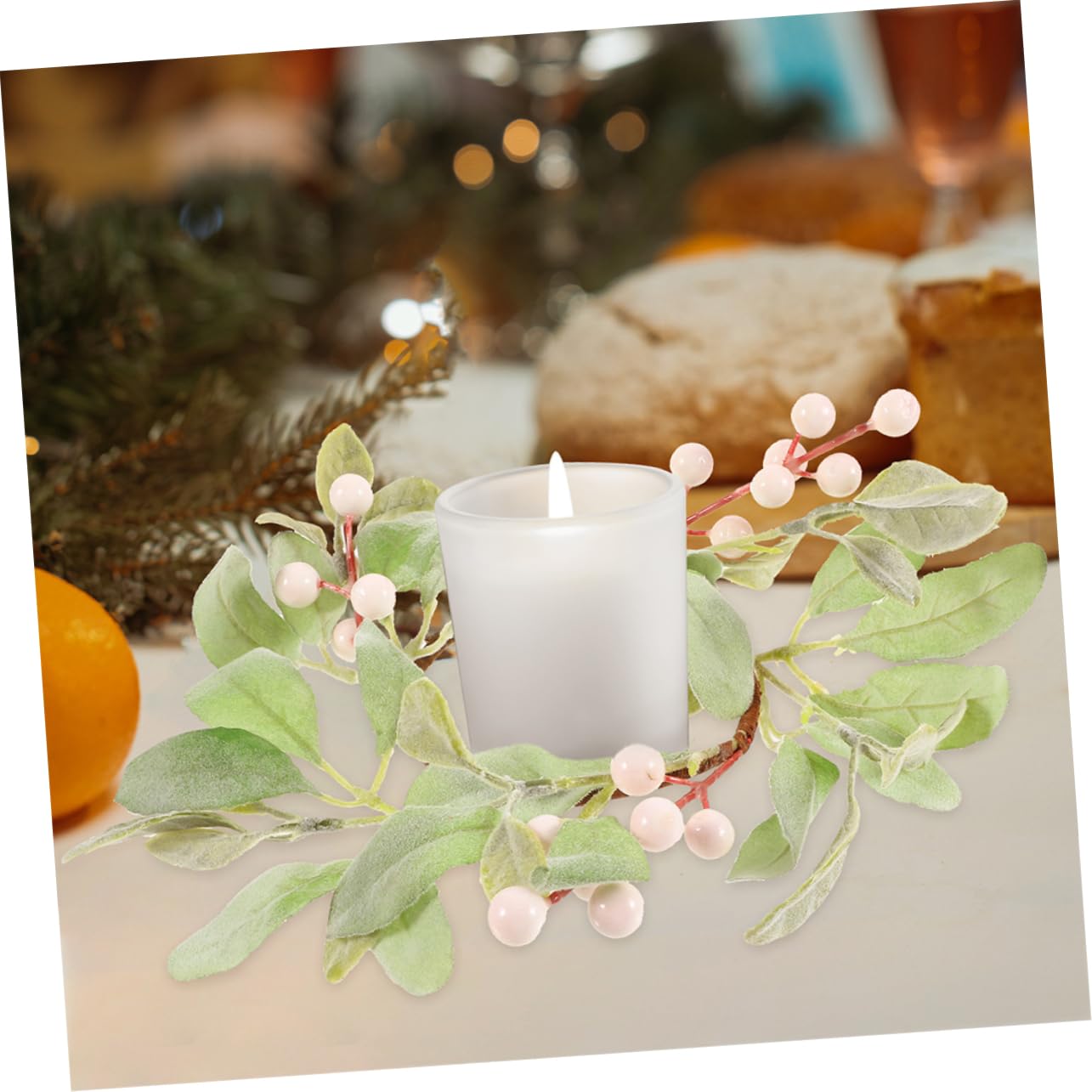 3piezas Artificial De Eucalipto para Velas Navideñas Portavelas De Adviento Bayas Decoración De Aro para Cenas De Fiesta