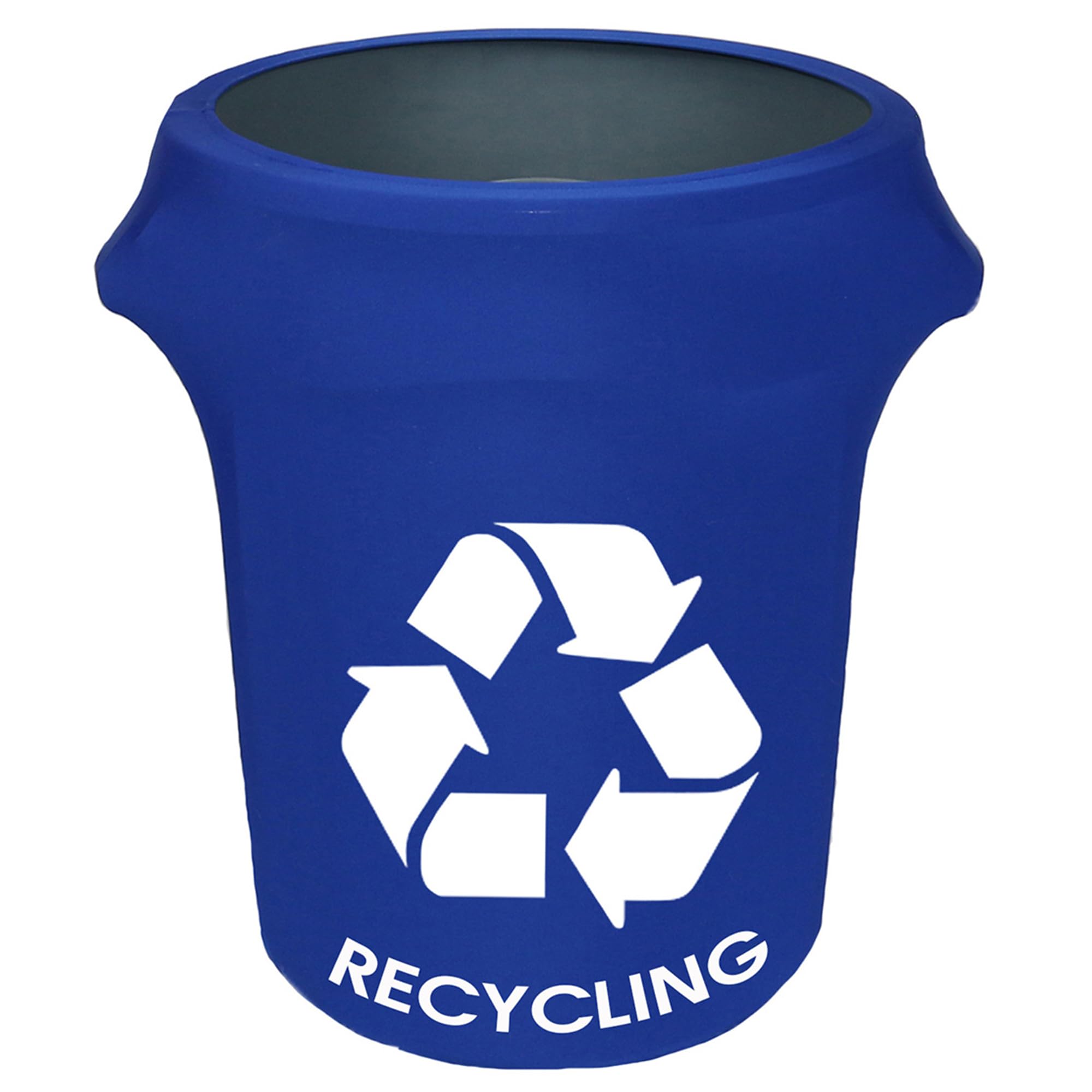 YOUR CHAIR COVERS - 32 Gallon Spandex Trash Can/Waste Container Cover Royal Blue with Recycling Logo - Royal Blue