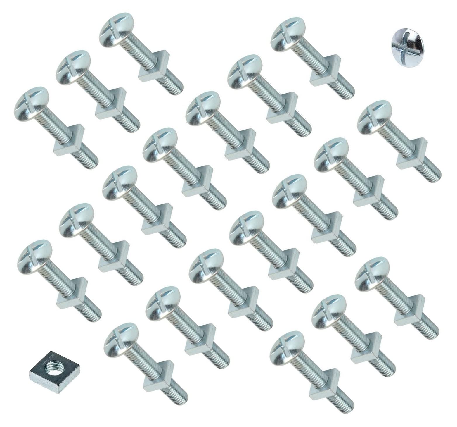 TERF® M6 X 30mm Roofing Bolt with Square Nut M6 (6mm) X 30mm Cross Slotted Mushroom Head with Square Nut - Pack of 20