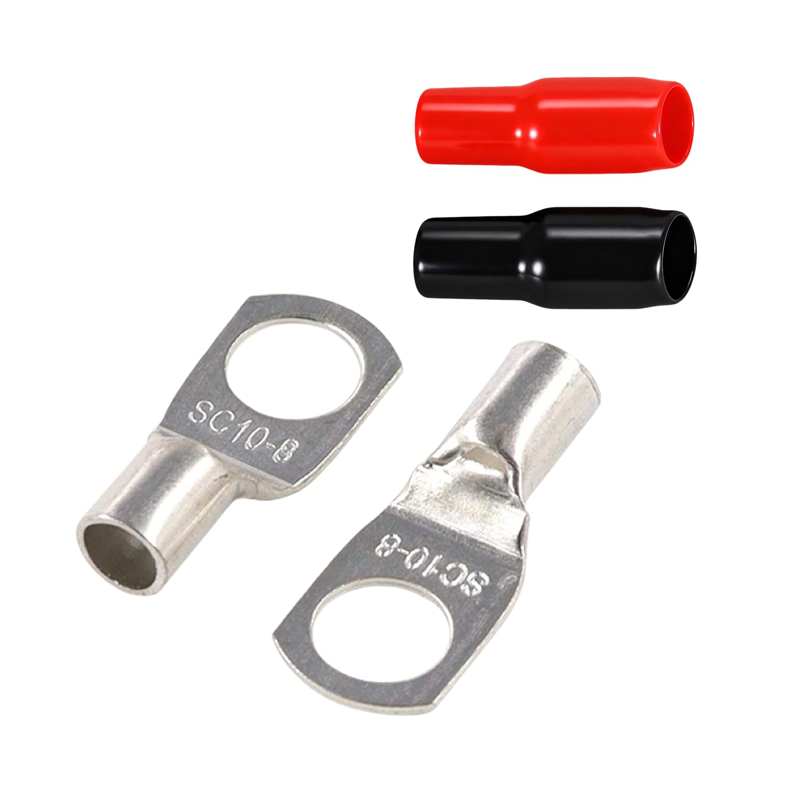 Joyelec Sc10-8H 19Set Sc10-8 Tinned Copper 10Mm² Cable Lugs M8 Battery Sc Bolt Hole Ring Crimp Terminals Connectors For Electric, Auto, Boat, Car,Battery Cable Ends Lugs, With Insulating Covers