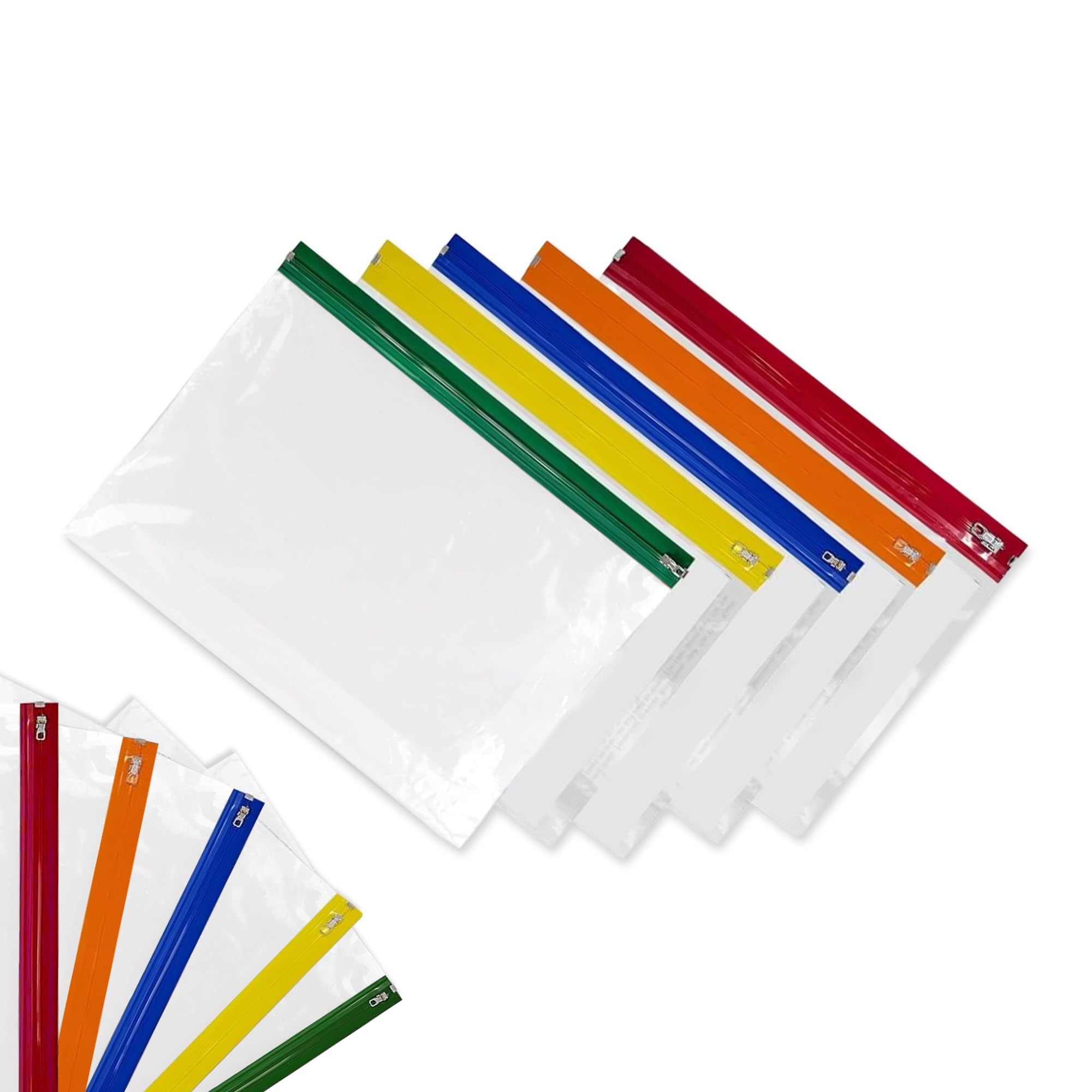 TB1 Pack of 300 A5 Clear Plastic Document Wallets with Colorful Zippers – Color Zipper Filing Folders for Office Files | Transparent Document Bags, Secure Storage for Filing Organizer