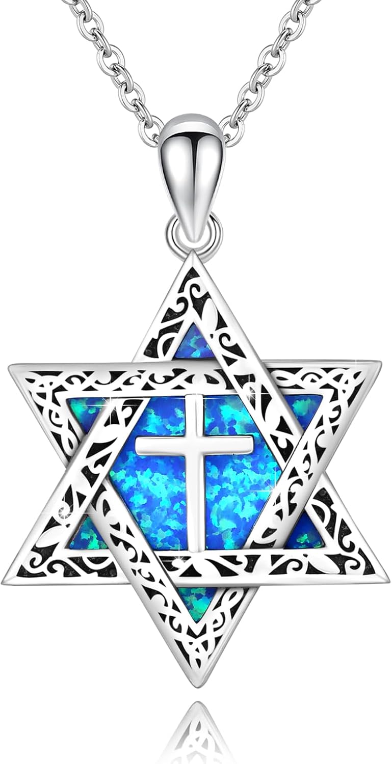 TRISHULA Star of David Necklace 925 Sterling Silver Six-Pointed Star Pendant Religious Lucky Jewish Jewelry Gift for Men Birthday Graduation Christmas Gifts