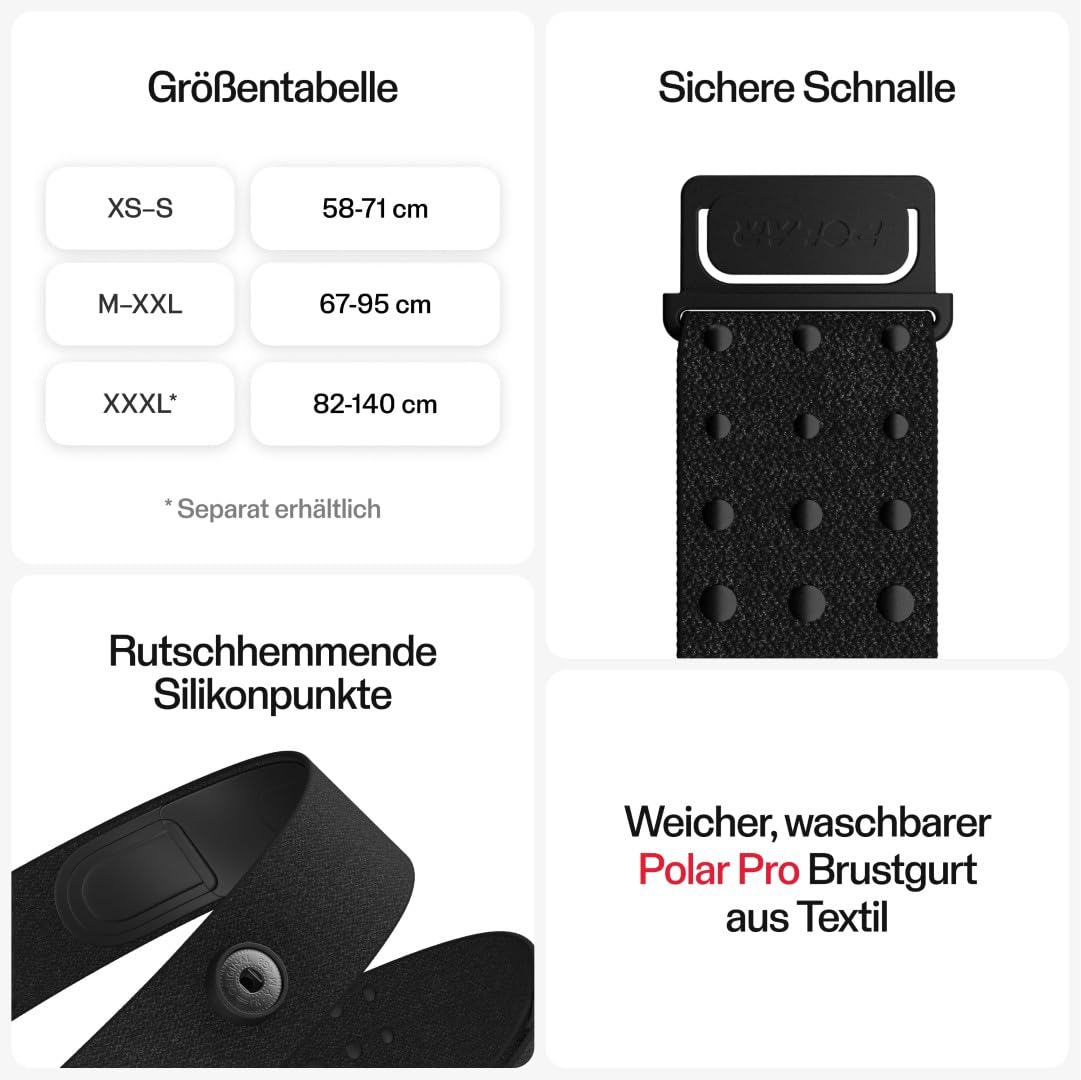 Polar H10 HF-Sensor – ANT+ & Bluetooth, EKG-Genauigkeit, HRV-Messung, Wasserdicht, maschinenwaschbarer Gurt, komfortabler Sitz, Akkus, kompatibel mit vielen Sportarten und Fitnessgeräten