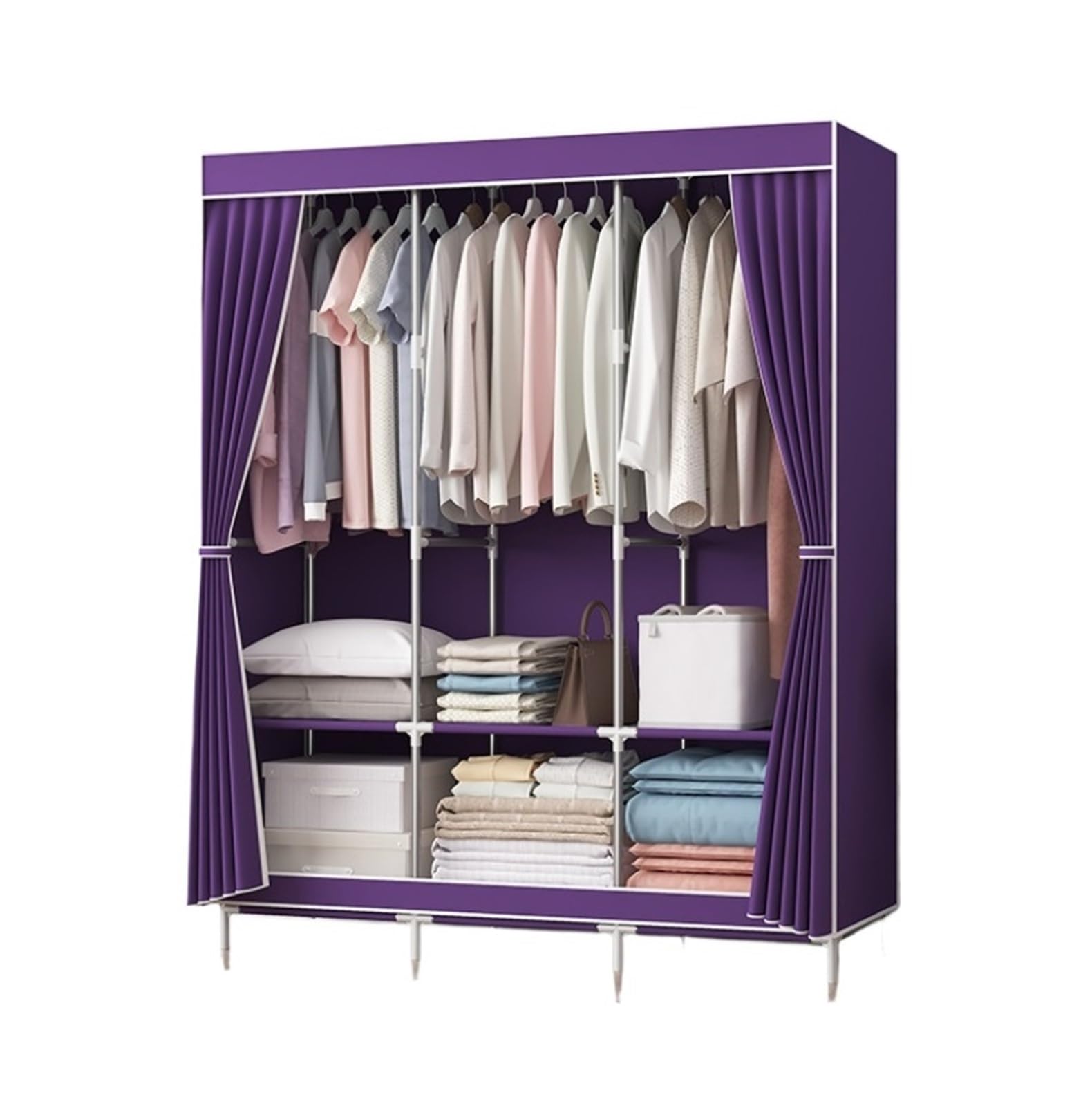 Wardrobe Closet Schrank Tragbarer Schrank, Kleiderschrank, Tragbare Schränke for Aufhängen Von Kleidung, Robust Und Stabil Closet Aufbewahrungsschrank(Purple)