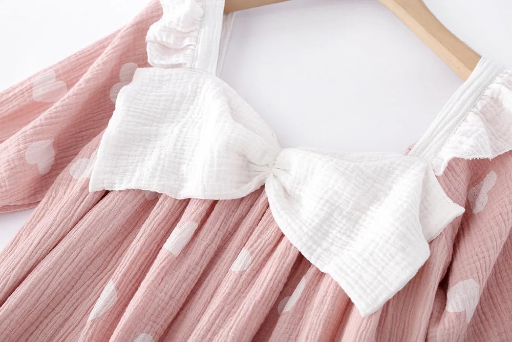 Camicia Da Notte Donna - Abito Lungo Estivo Da Donna A Maniche Corte Camicia Da Notte In Cotone Crêpe Sciolto Per La Casa Fiocco Carino Amore Abito Gonna Per La Casa Indumenti Da Notte Da Donna