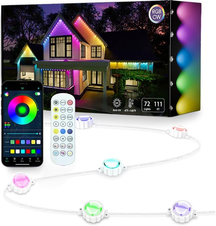 Nordreach 10M Permanent Outdoor Lamp RGB IP67 Waterproof Eaves Lights ...