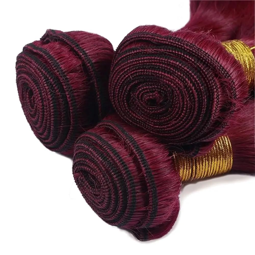 Fasci lisci bordeaux # 99J Estensioni dei capelli umani vergini non trattati rosso vino for donna 90 grammi for pacchetto 3 pacchi(26inch)