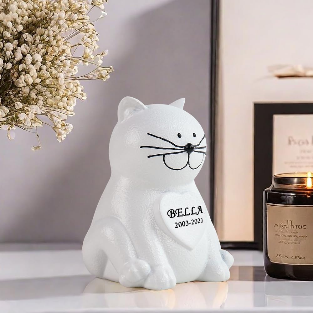 Personalisierte Katze Asche Urns Memorial Statue, dekorative Katze Einäscherung Urns Asche Box für Katzen Andenken Memorial Geschenke, Unterstützung benutzerdefinierten Namen und Daten, 5.1 Zoll groß