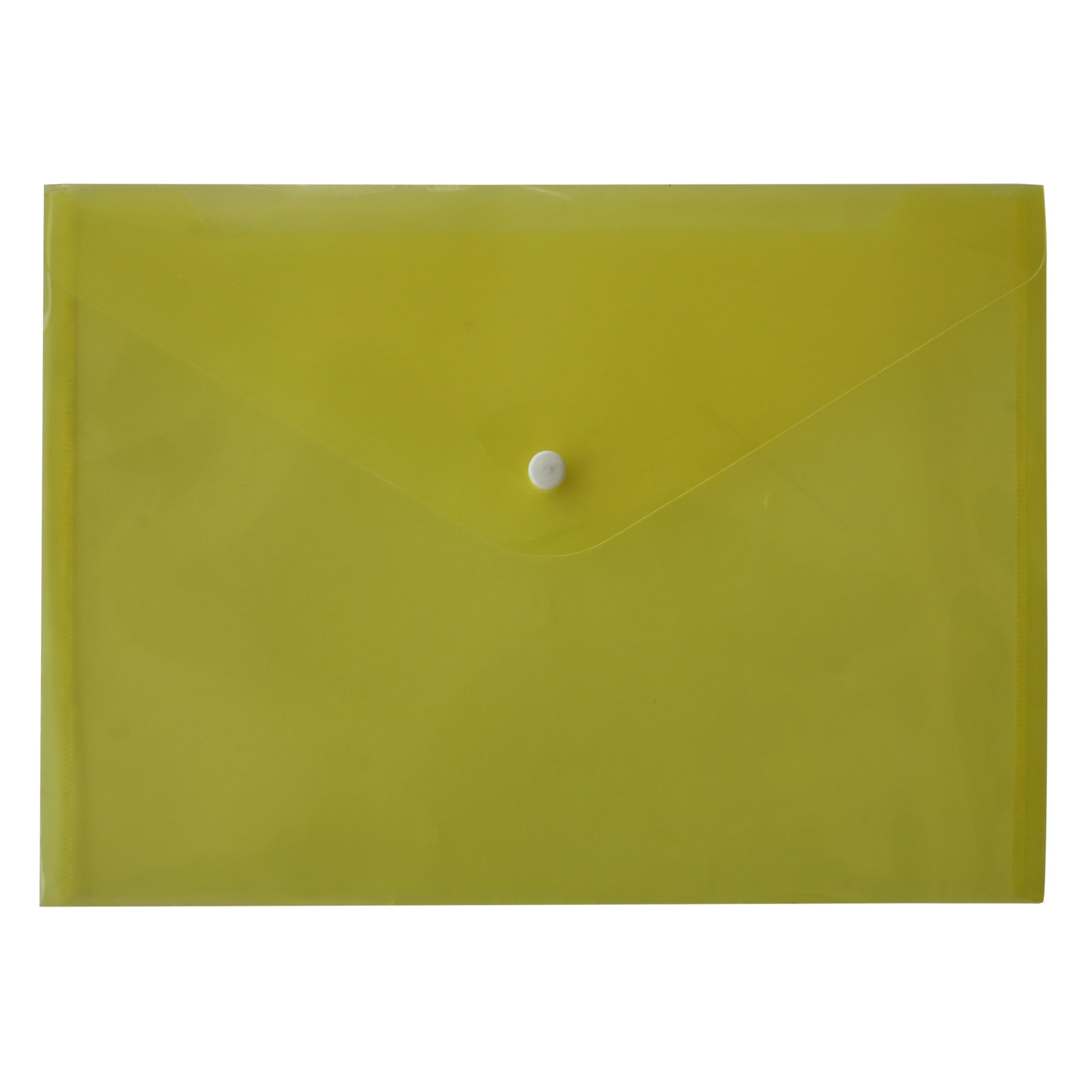 FotoStation A4 Yellow Plastic Document Wallets with Stud Button (Pack of 100) Translucent Colour Popper Wallets for Document Storage