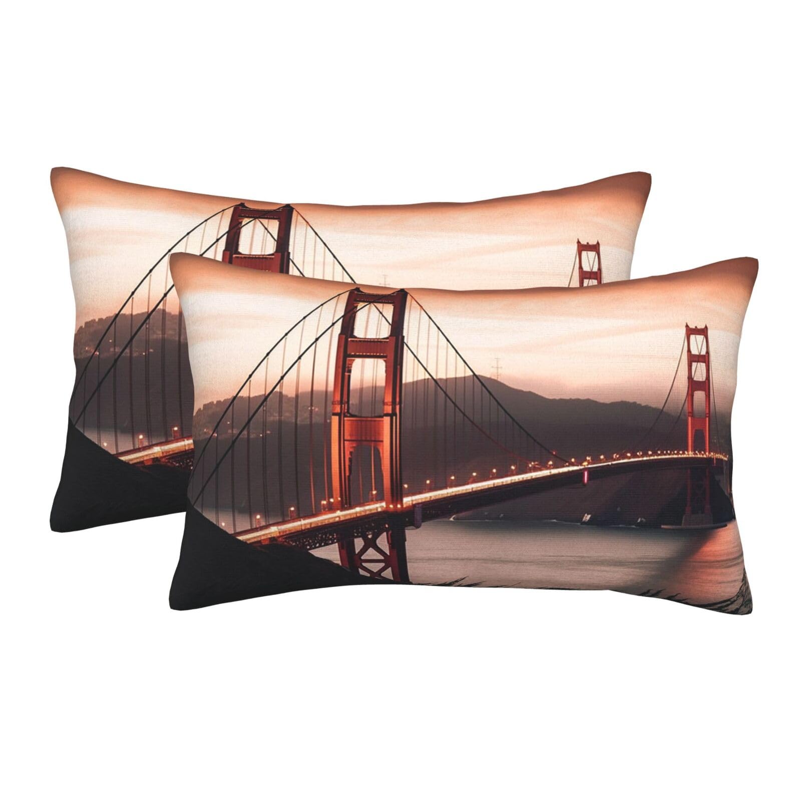 2 Pack Pillow Cases with Hidden Zipper, Soft Breathable Pillow Covers for Hair and Skin, Golden Gate Bridge Pillowcases 20"x30" Bed Pillow Protectors Cover for Sleeping Gifts