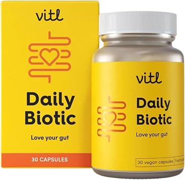 Vitl Daily Biotic with 9 Probiotic Strains - 30 Vegan Capsules - Probiotic with a Complex Blend of Gut Friendly Bacteria - Restore Balance in the Gut & Aid Digestion - 1 Month Supply