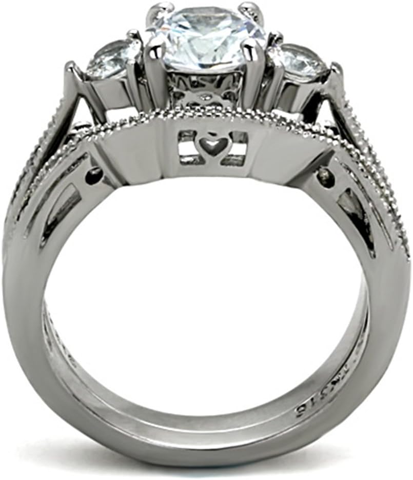 Marimor Jewelry Women's Stainless Steel 316 Round 2.5 Carat Zirconia Engagement Wedding Ring Set - Image 3