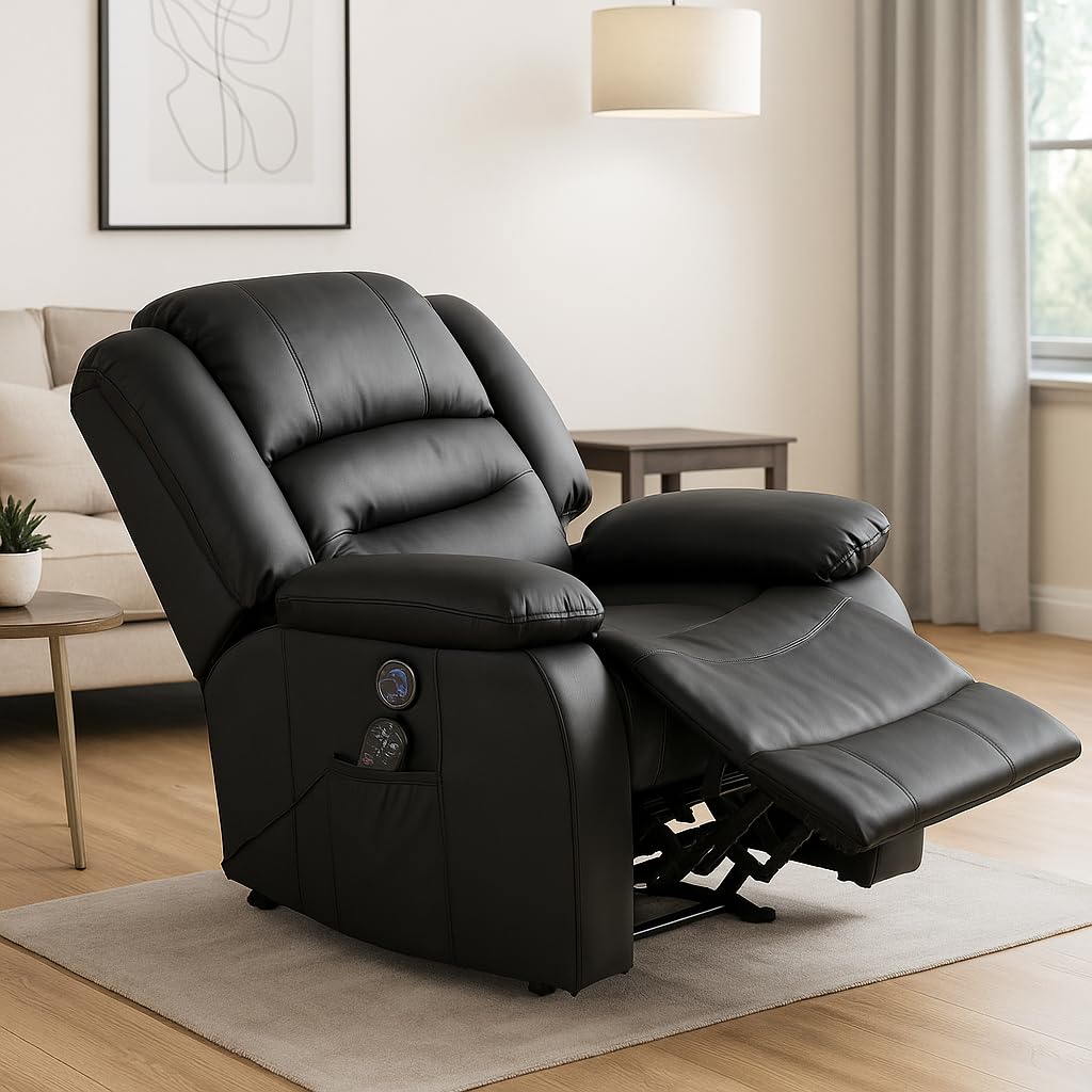 ECODE® Sillón Relax Reclinable Electrico de Cuero PU con Levanta Personas, 10 Vibro Motores, Calor Lumbar, 9 Modos de Masaje, Mando, Temporizador Personas Mayores