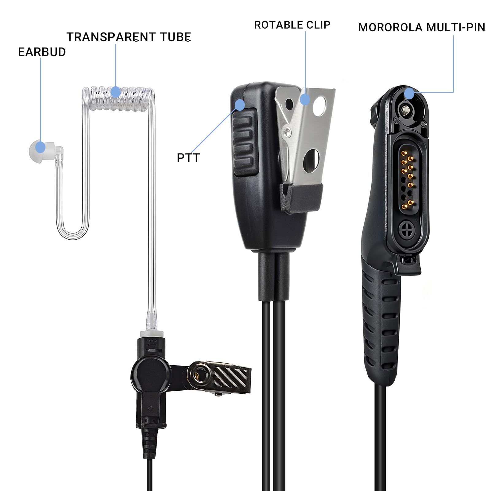 UAYESOK Sicherheits-Ohrhörer: Verdecktes Funk-Headset mit Luftakustikschlauch und PTT-Mikrofon für Motorola R7, MXP600, ION, APX, N70, N50 und N30