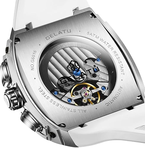 Miniatura 3 de OLEVS GELATU Reloj para Hombre Automático Juego de Relojes Esqueleto Mecánico Resistente al Agua 50M con Cristal de Zafiro Cuadrado Relojes