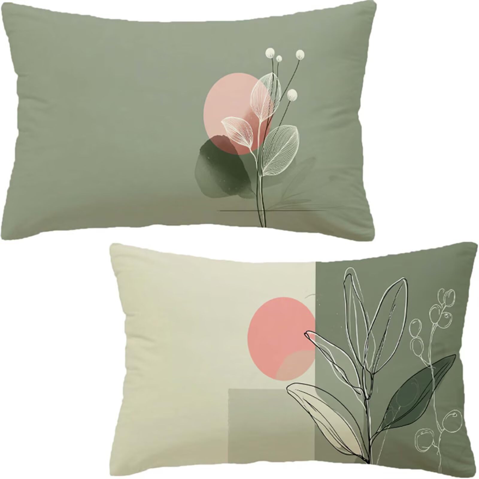Kissenbezug 90x40 cm Salbeigrün,Outdoor Kissen Einfach,Leinen Sofakissen Zierkissen Kissenbezüge 2er Set,Outdoor Kissen Wetterfest Beidseitiger Druck für Couch Stuhl Bett Aesthetic Room Deko D6-1088