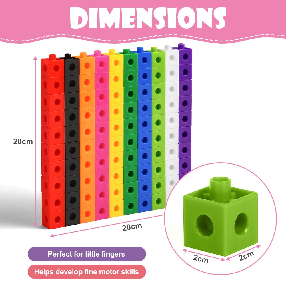 HOTUT Set di Attività per Cubi, 100 Pezzi Cubi da Incastrare, Cubi Gioco Bambini con 18 Carte Attività, Giochi Didattici di Matematica per Bambini, Cubi per Lo Sviluppo Delle Capacità Matematiche
