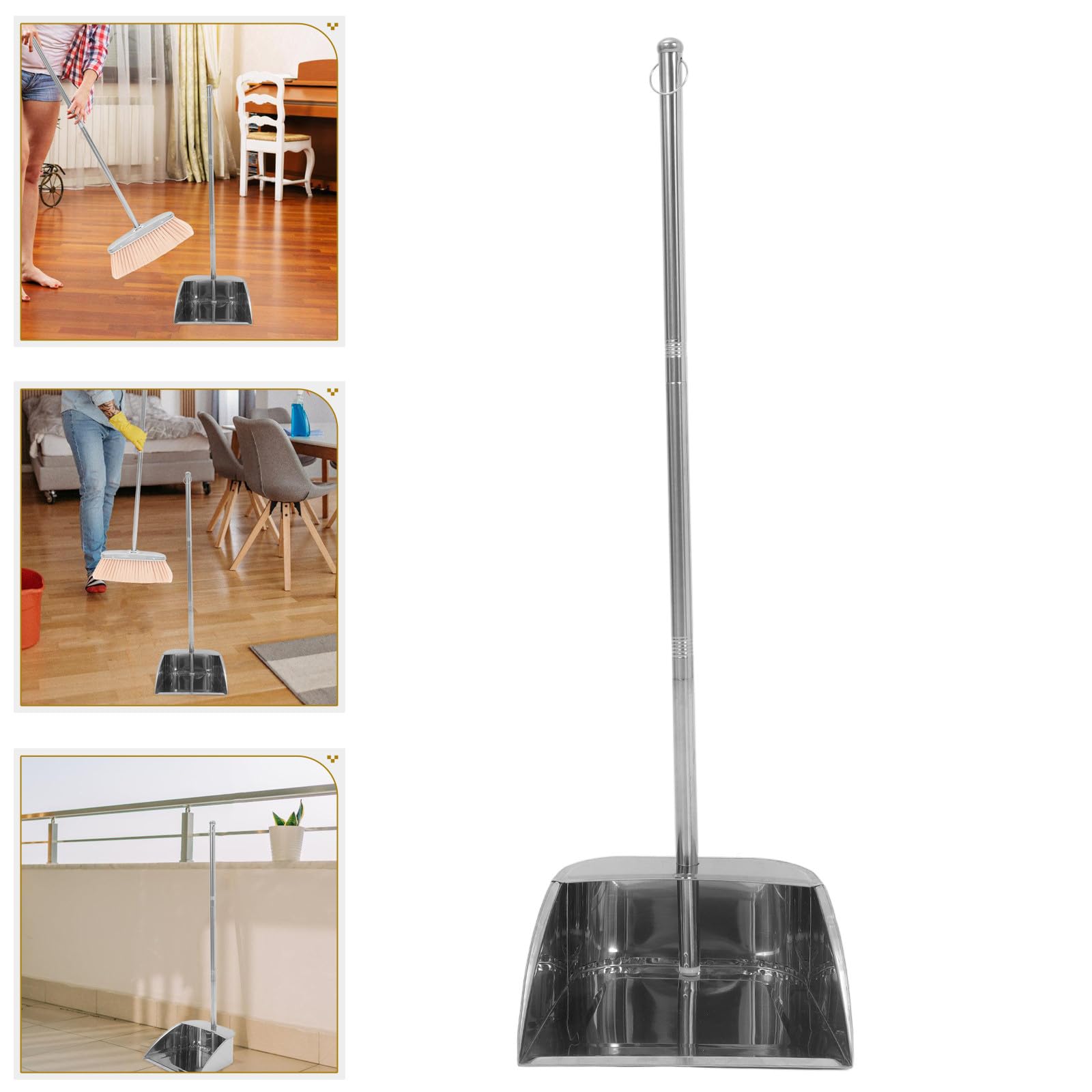 Recogedor de Basura y Diseño Ergonómico de Acero Inoxidable Mango Largo, Grosor Reforzado para Limpieza Hogar