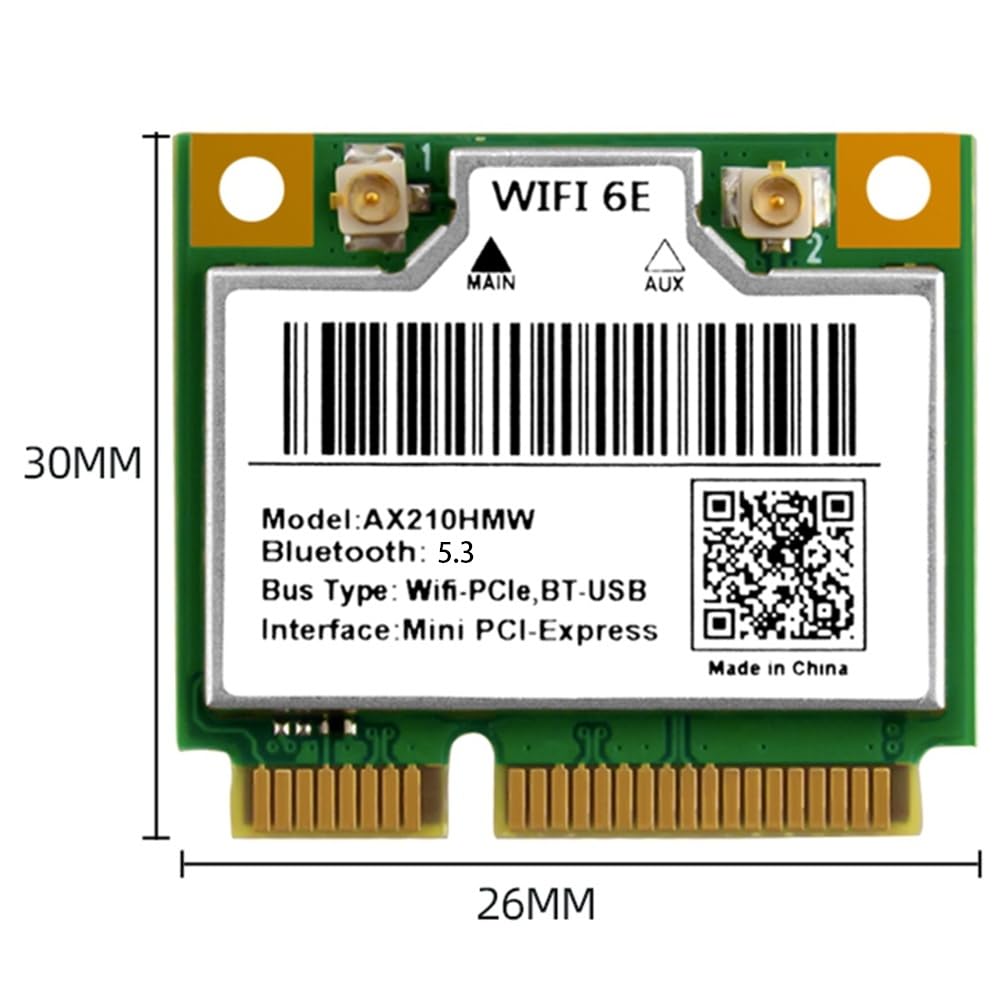 WiFi 6E Mini PCI-E AX210HMW Wireless Network Card Bluetooth 5.3 Adapter for Desktop Laptop, Tri-Band 2.4/5/6GHz AX WiFi
