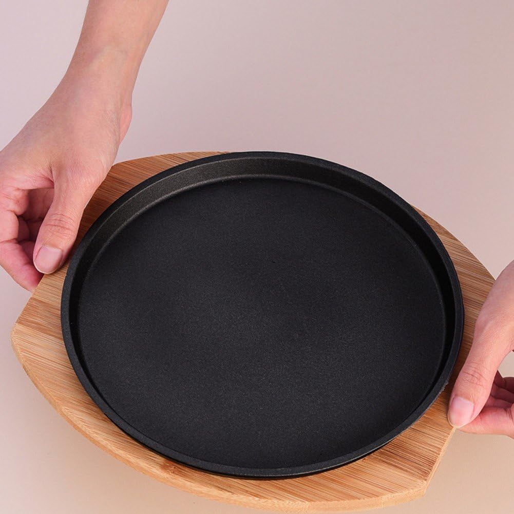 Gusseisen Fajita-Teller-Set mit Bratpfanne, Steakplatte, Holztablett und Deckel