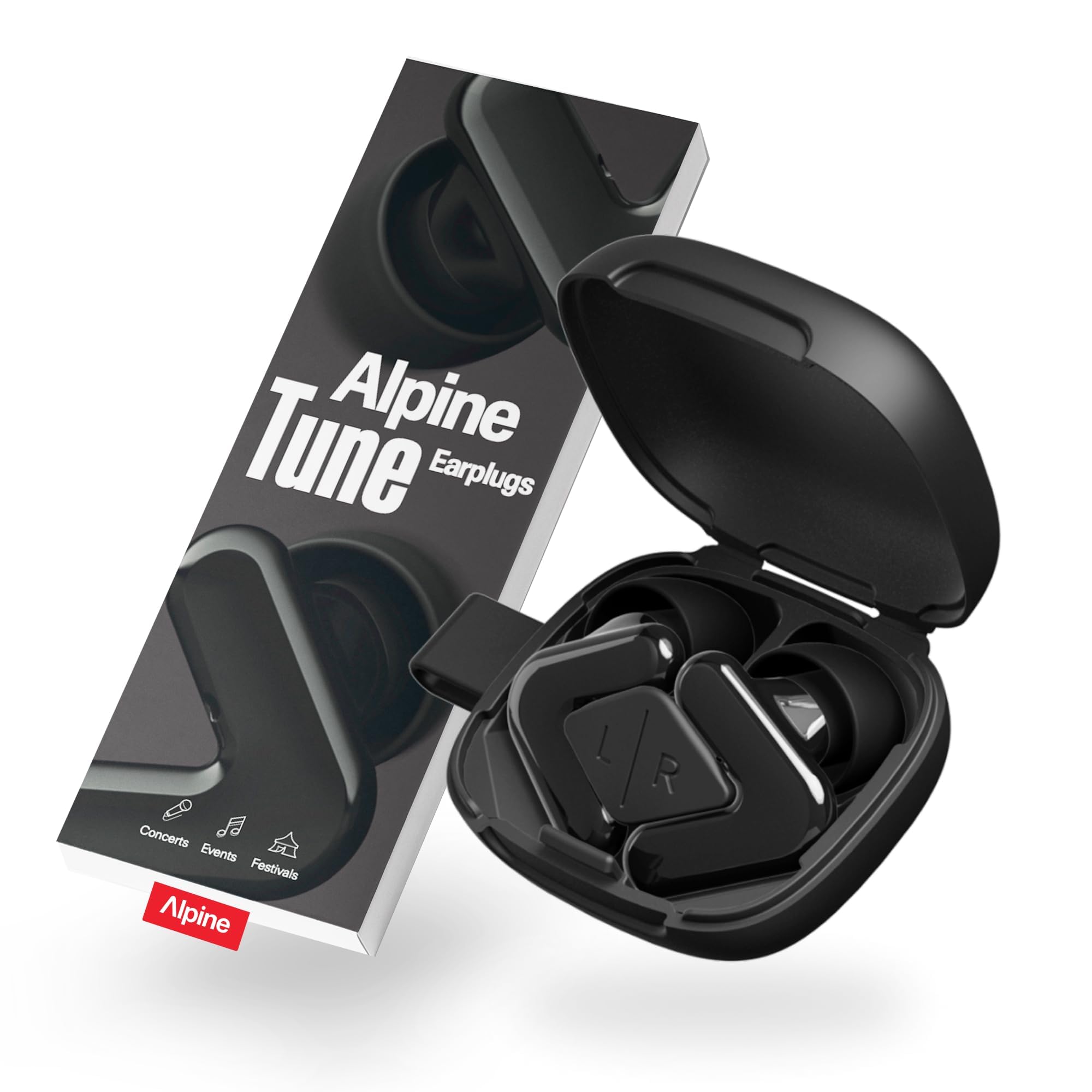Alpine Tune Tapones Oidos Concierto, Tapones Oidos Música con Reducción de Ruido, Calidad Hi-Fi, 19dB Protección Auditiva, 4 Tamaños Incluidos, Para Festivales, Fiestas y Clubs, Negro