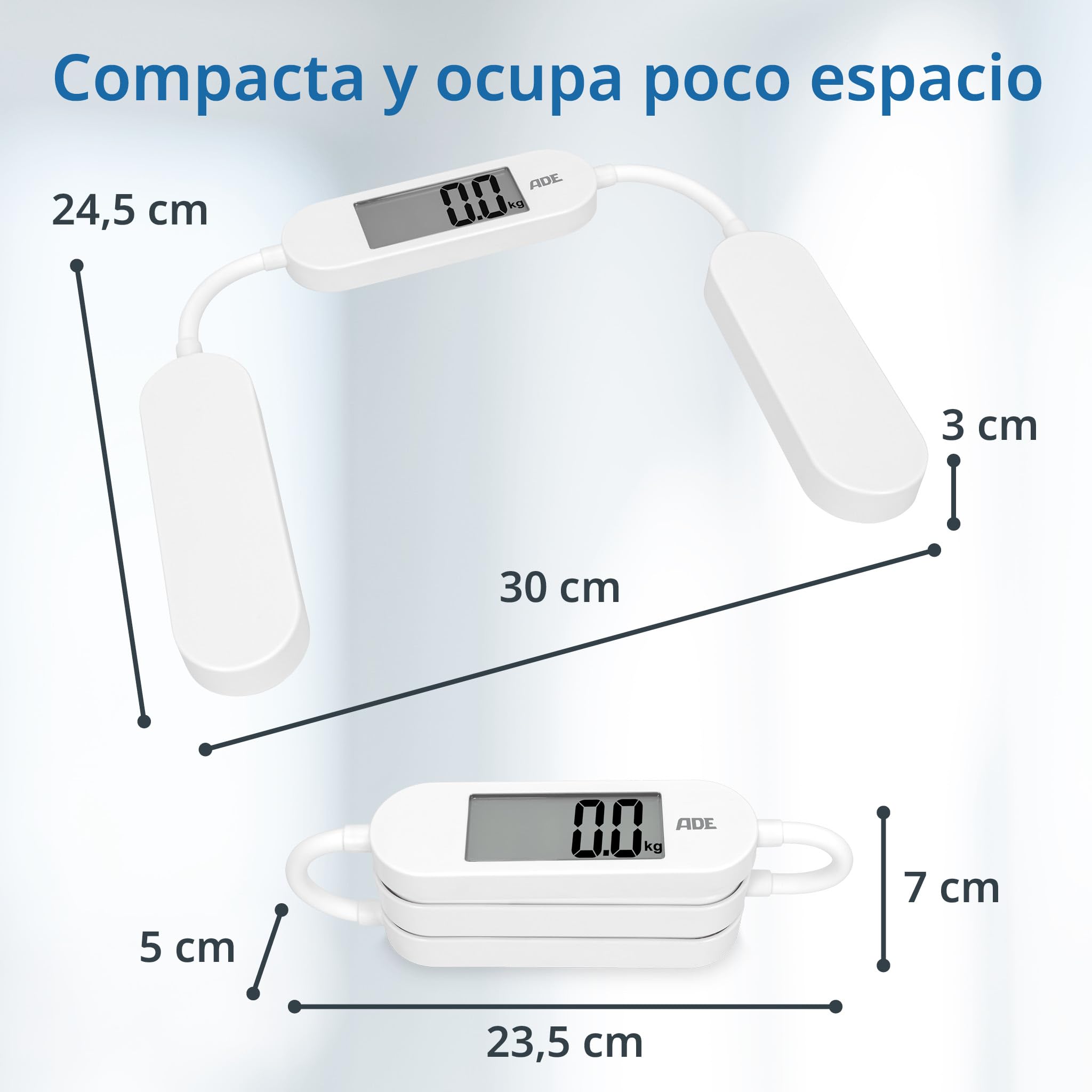 ADE Báscula de viaje plegable | Báscula digital con capacidad de carga de 180 kg en incrementos de 100 g | Báscula de cuerpo precisa con pantalla LCD