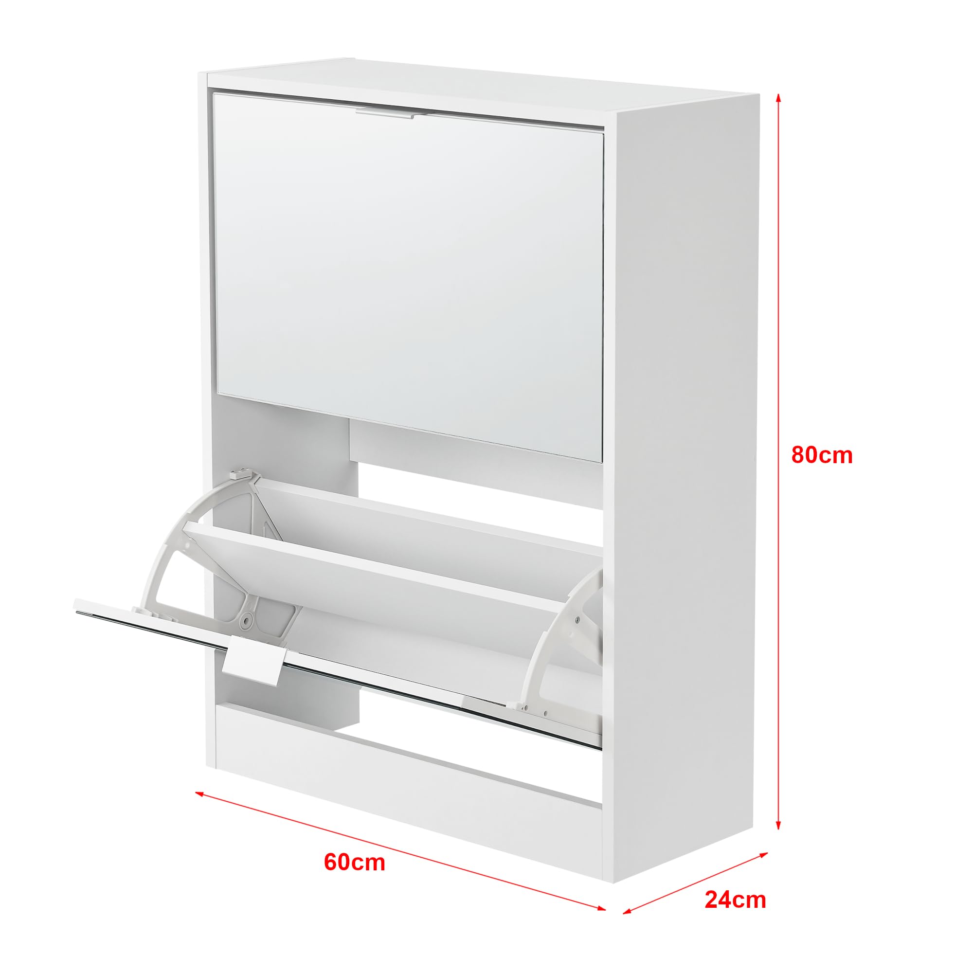 [en.casa] Zapatero Estrecho Mueble Recibidor 2 Puertas Abatibles con Espejo máx. 12 Pares de Calzados Aglomerado 80 x 60 x 24 cm - Blanco