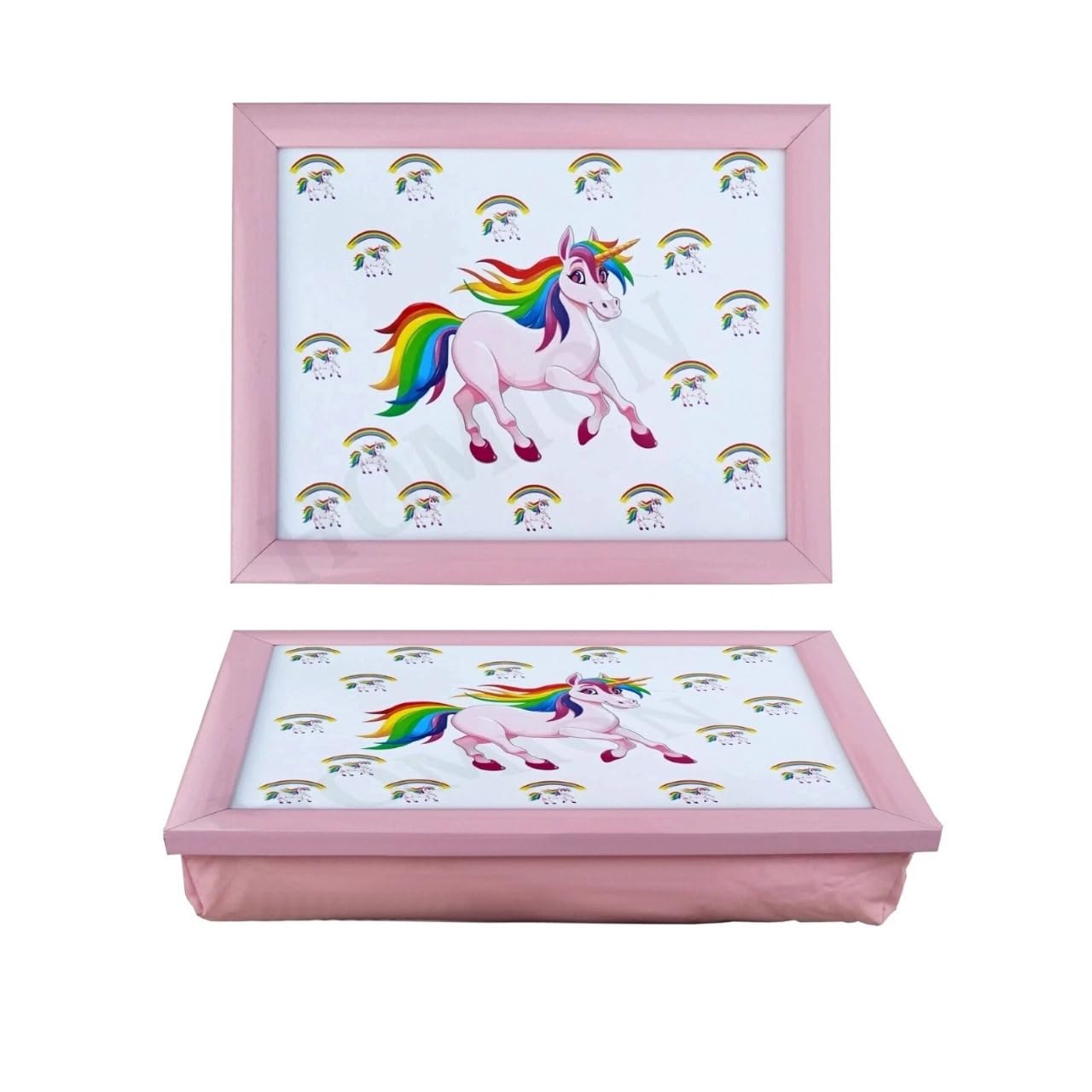 Wooden Lap Tray With Soft Padded Cushion Bean Bag Unicorn Style Art, Writing, Drawing, Breakfast, Dinner, TV, Food Compact Lightweight Serving Tray For Kids