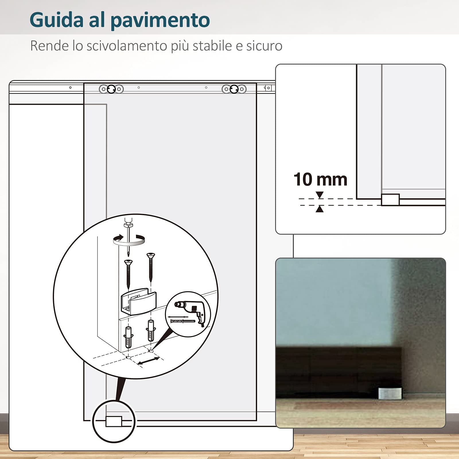 HOMCOM Porta Scorrevole in Vetro Smerigliato con Binario in Alluminio per Bagno Cucina Studio Vetro 205cm