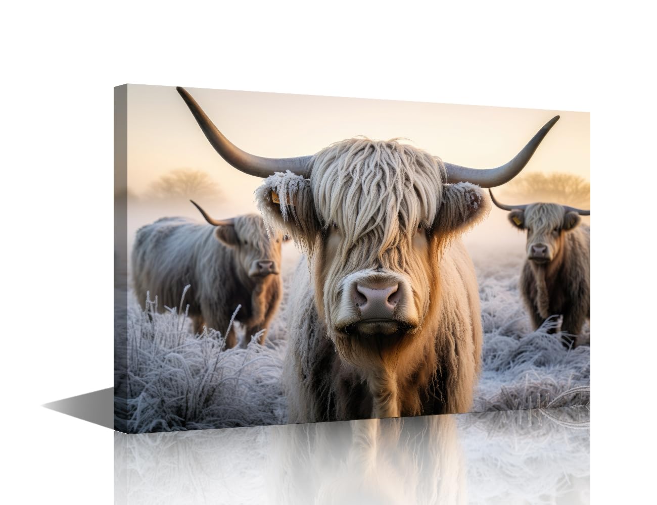 TISHIRON Wall Art for Bedroom Highland Cows Gazing Away in Winter Scenery Picture Animal Farmhouse Wall Decor Posters Canvas Print Home Living Room Bathroom Painting Artwork 1 Pieces (12" Wx18 H)