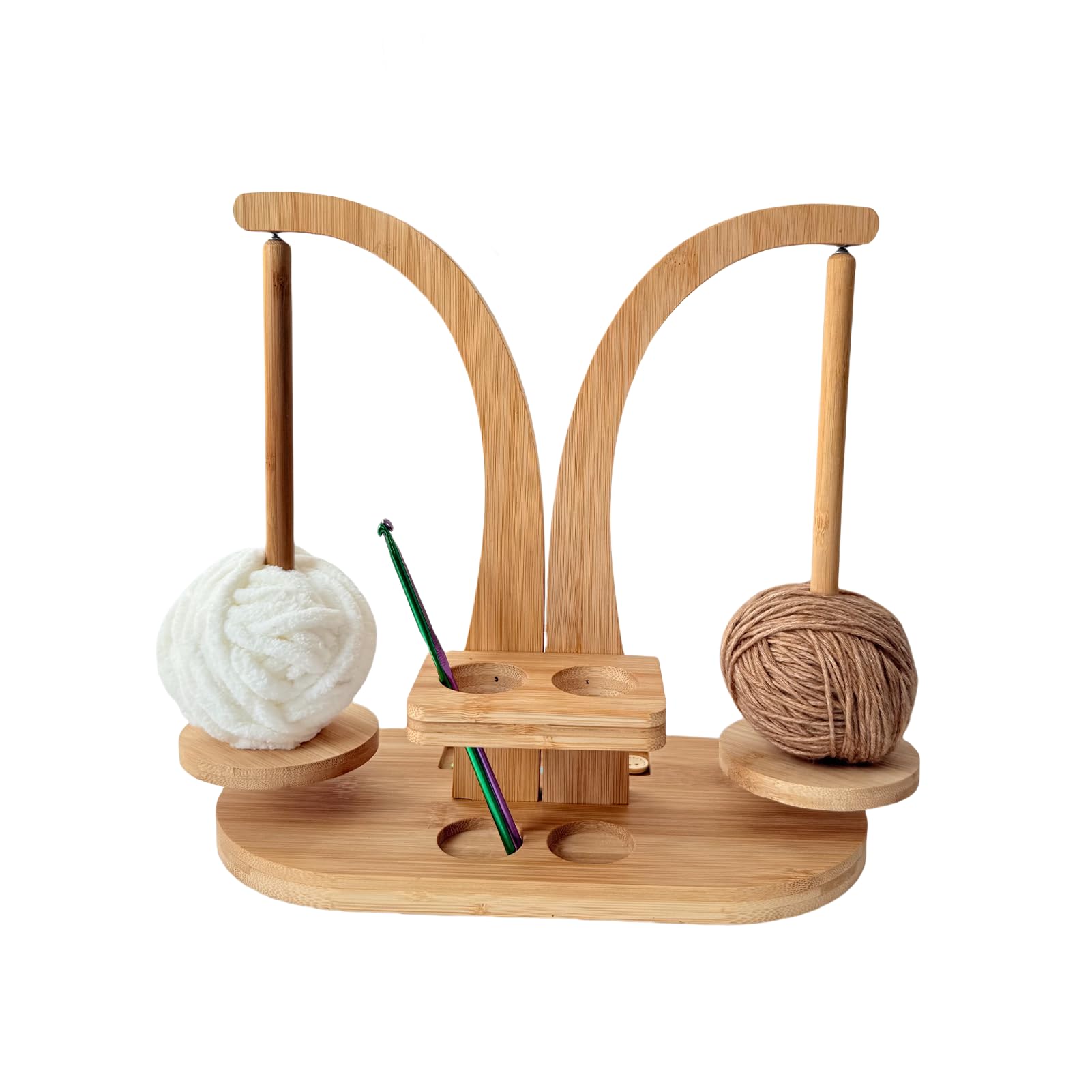 Magnetic Wooden Yarn Holder for Crocheting & Knitting – Smooth Rotating Yarn Spinner with Double Spindles, Tangle-Free Thread Dispenser, Ideal Gift for Knitters & Weavers (Natural)