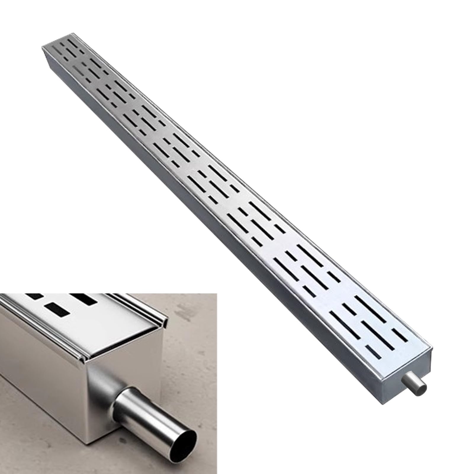 Blazea Channel Drain Kit with End/Outlet, Custom Trench Drainage System, Driveway Floor Water Diverter Trough Gutter, Stainless Steel Trench Drain(With Outlet,7x5cm(2 3/4x2))
