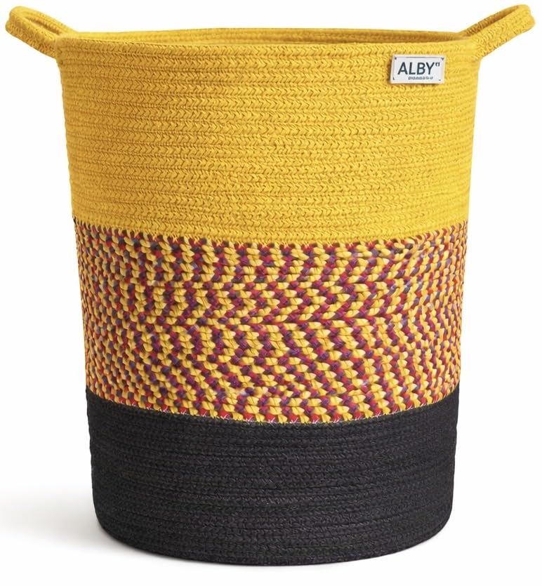 Image of ☆LBY ute Cotton Basket, Handcrafted Woven Storage Planter Basket for Home Decor, Multi-Purpose Bag with Handle for Living Room Bathroom Laundry & Toys cat shape (yellow 13.8 x 17.8 inch)