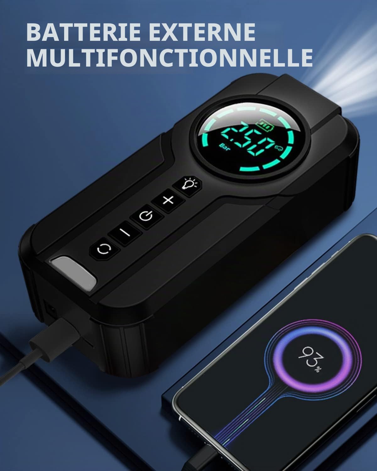 VICKSONGS Gonfleur Electrique Pneu Portatif, 7200mAH 180Psi Pompe Électrique Voiture,Vélo,Moto, Mini Compresseur à Air Portatif, Rechargeable Pompe a Air Electrique