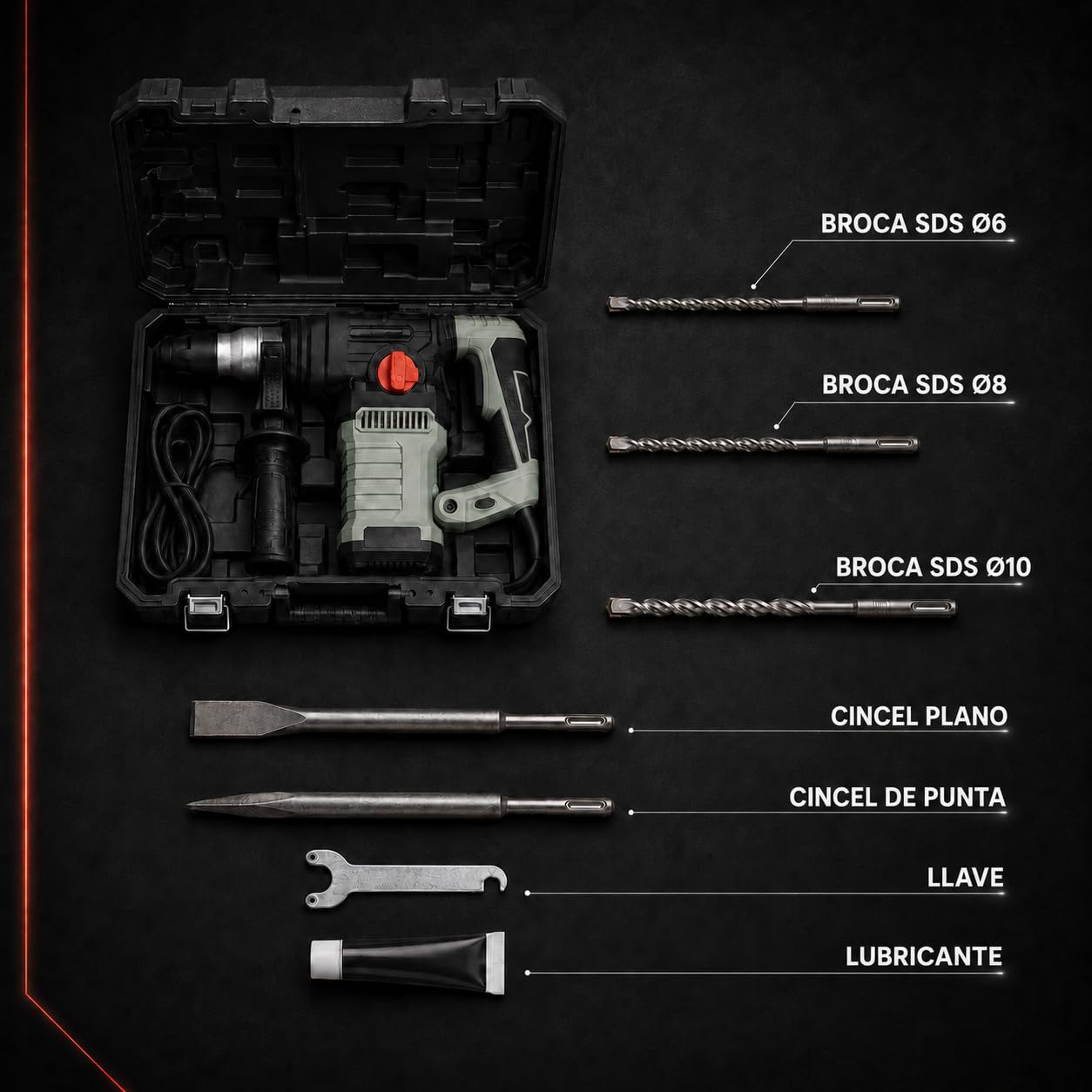 KOMBO – Taladro y Martillo Perforador Eléctrico de Percusión con Cable (1500 W)
